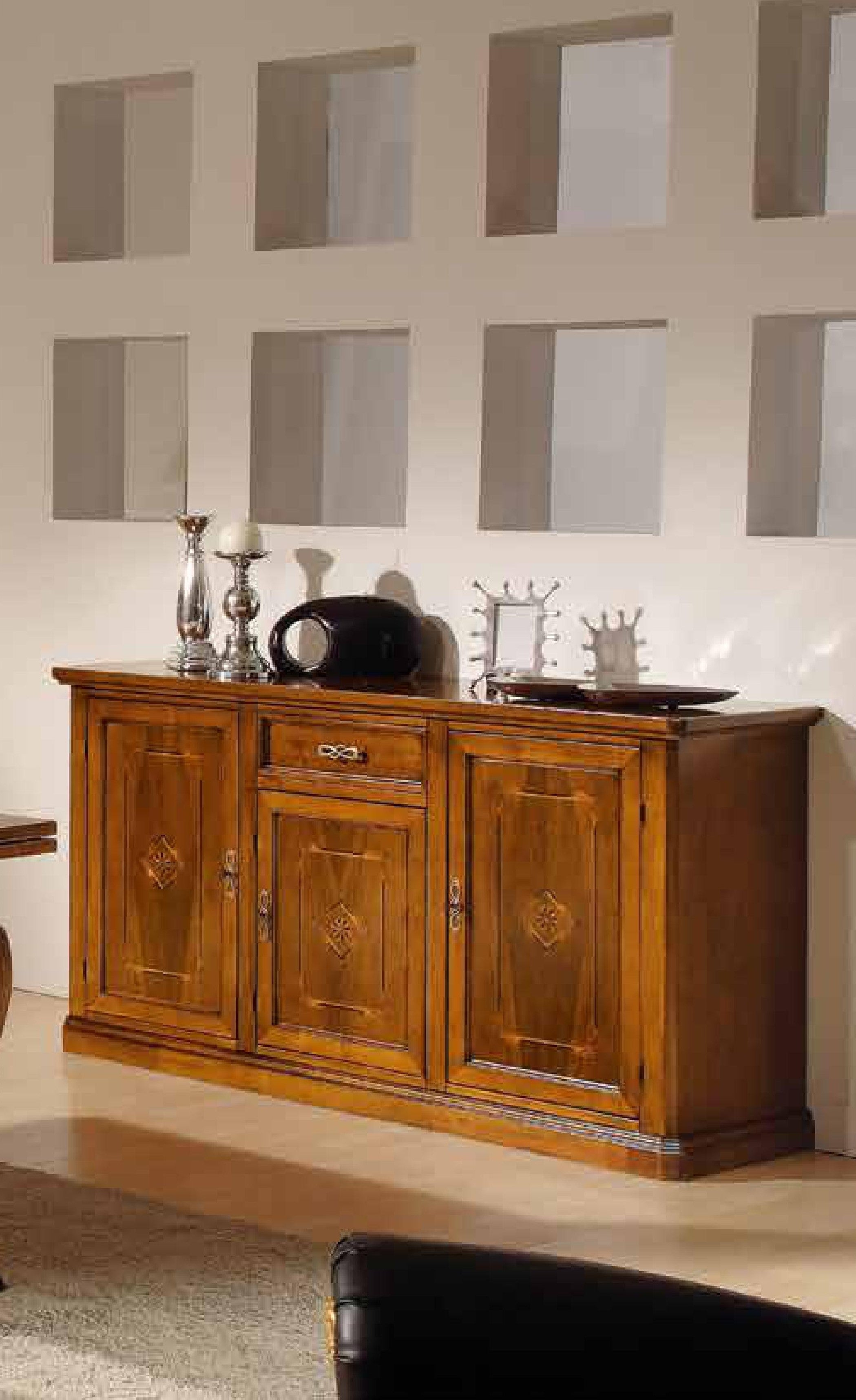 Madia credenza in legno 3 porte con intarsi bassano l.166 p.49 h.90