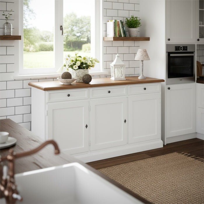 Madia credenza in legno 3 porte shabby chic bicolore 156x42x85 - Mobili 2G