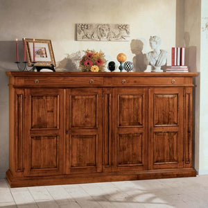 Madia credenza in legno 4 porte 4 cassetti grezzo l.240 p.52 h.135 - Mobili 2G