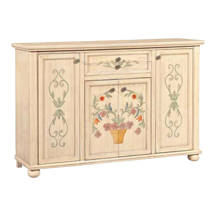 Madia credenza in legno 4 porte avorio pennellato e decori l.159 p.49 h.107