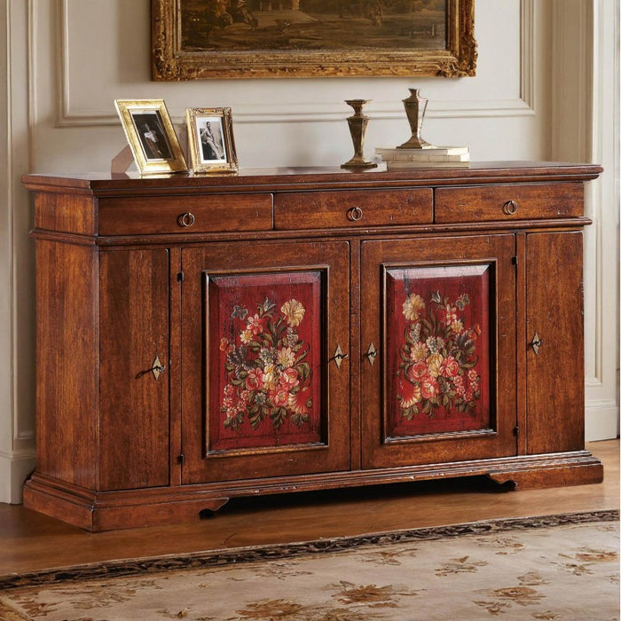 Madia credenza in legno 4 porte noce antico con decori 201x 52 x114 (1420) - Mobili 2G