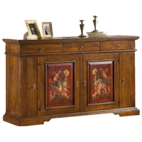 Madia credenza in legno 4 porte noce antico con decori 201x 52 x114 (1420) - Mobili 2G