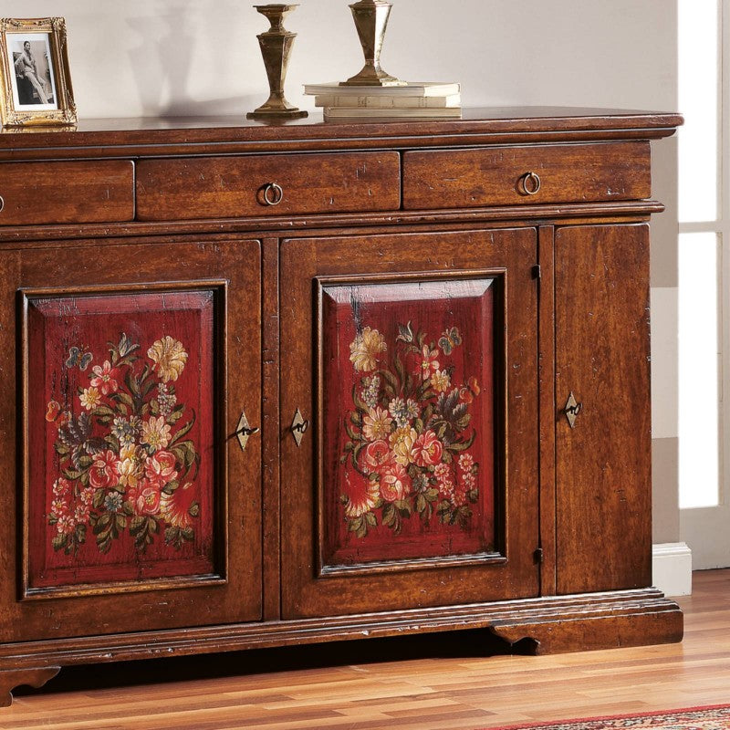 Madia credenza in legno 4 porte noce antico con decori 201x 52 x114 (1420) - Mobili 2G