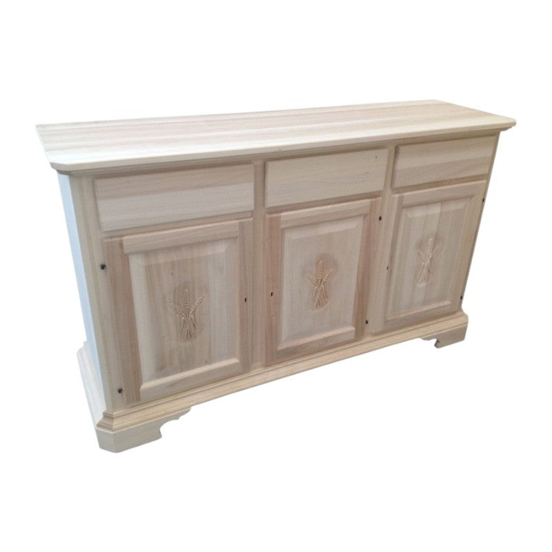 Madia credenza in legno grezza 3 ante con intarsio l.163 p.49 h.98 (2141) - Mobili 2G