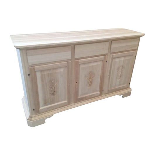 Madia credenza in legno grezza 3 ante con intarsio l.163 p.49 h.98 (2141) - Mobili 2G