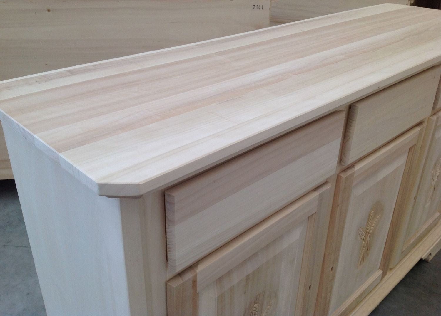 Madia credenza in legno grezza 3 ante con intarsio l.163 p.49 h.98 (2141) - Mobili 2G