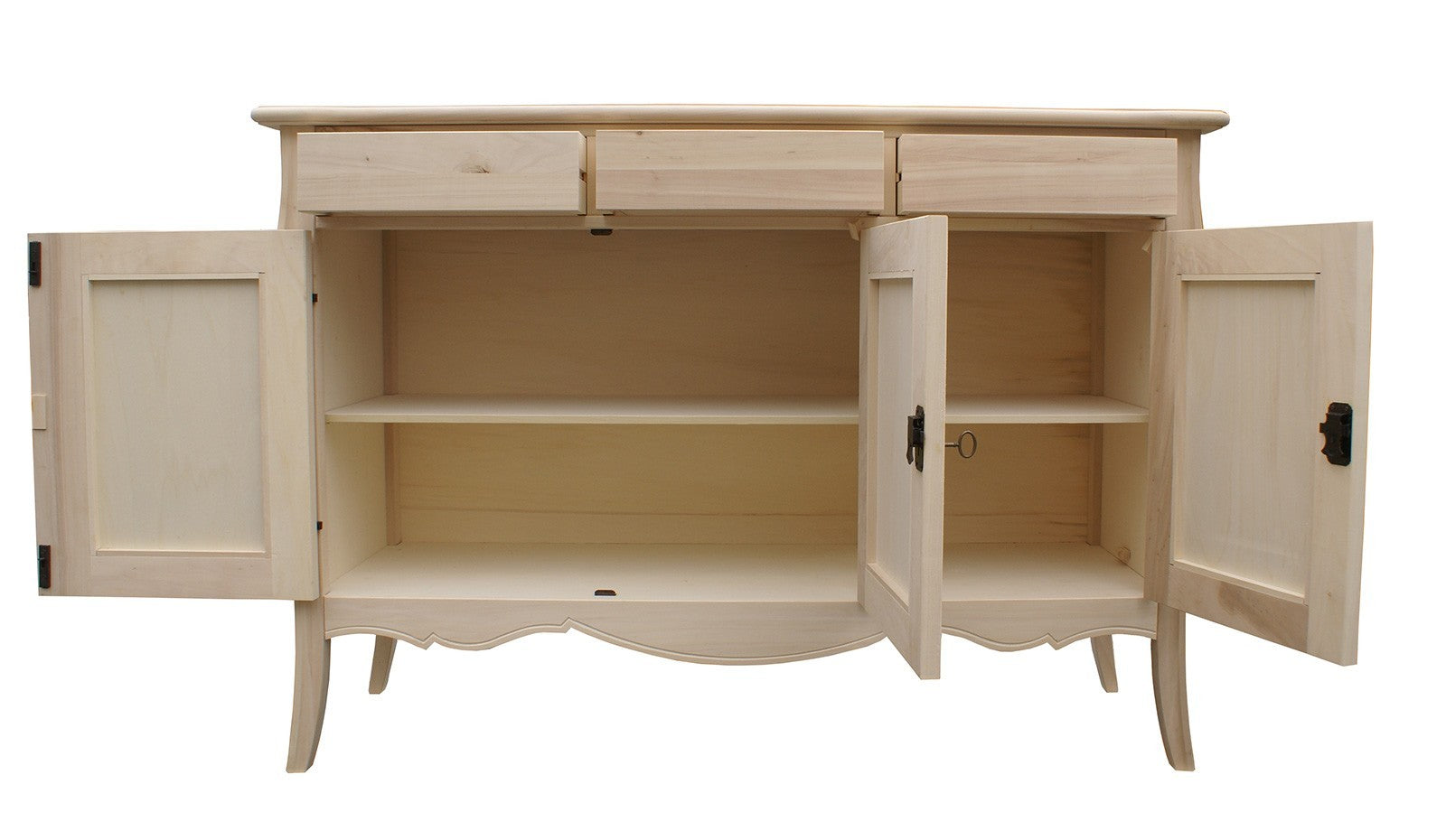 madia credenza in legno grezza 3 ante l.151 p.50 h.105 (3088) - Mobili 2G