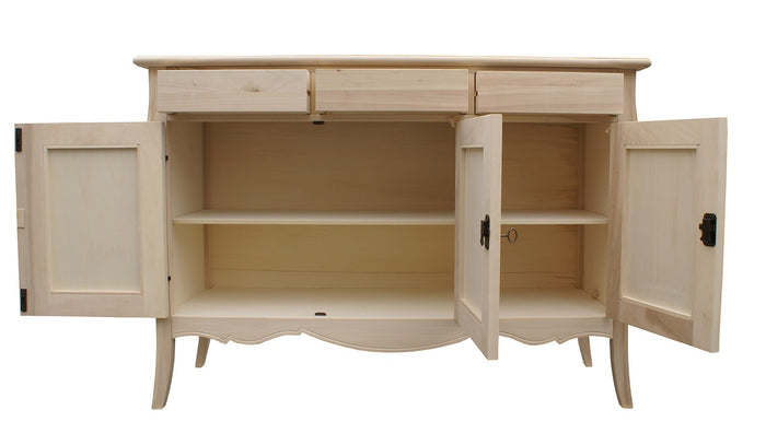 madia credenza in legno grezza 3 ante l.151 p.50 h.105 (3088) - Mobili 2G
