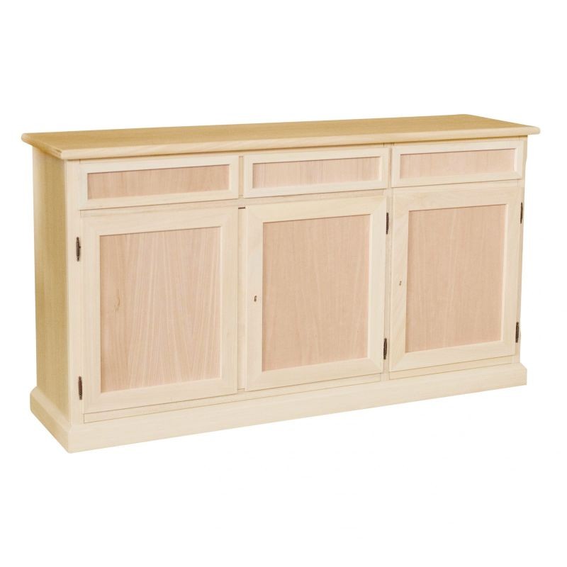 Madia credenza in legno grezza 3 ante  l.156 p.42 h.86 - Mobili 2G