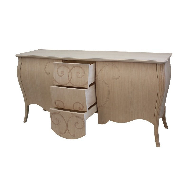 Madia credenza in legno grezza bombata 2 ante l.200 p.60 h.98 (010) - Mobili 2G