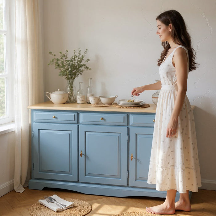 Madia credenza in legno laccato pennellato carta da zucchero  l.156 p.42 h.85 - Mobili 2G