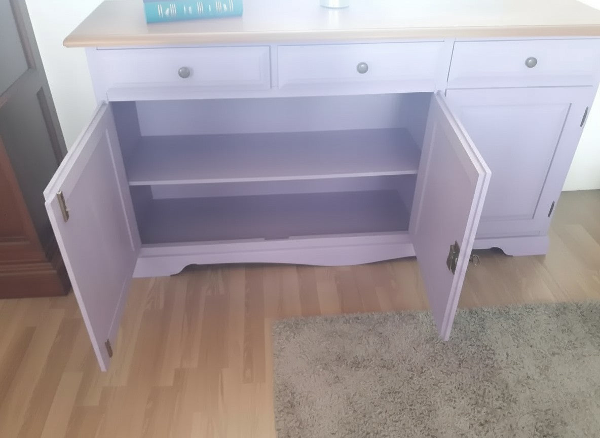 Madia credenza in legno laccato pennellato colore lavanda  l.156 p.42 h.85 - Mobili 2G