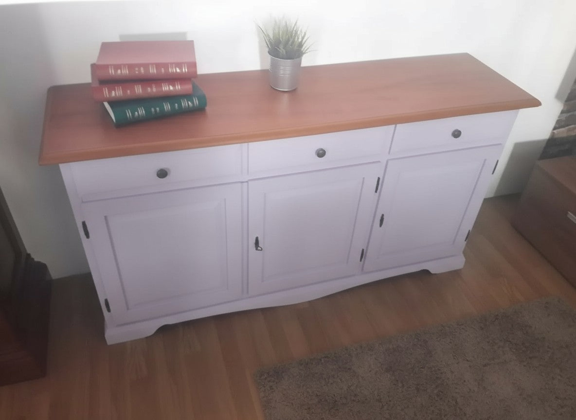 Madia credenza in legno laccato pennellato colore lavanda  l.156 p.42 h.85 - Mobili 2G