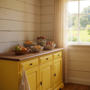 Madia credenza in legno laccato pennellato gialla l.156 p.42 h.85 - Mobili 2G