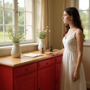 Madia credenza in legno laccato pennellato rosso  l.156 p.42 h.85 - Mobili 2G