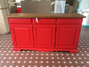 Madia credenza in legno laccato pennellato rosso  l.156 p.42 h.85 - Mobili 2G