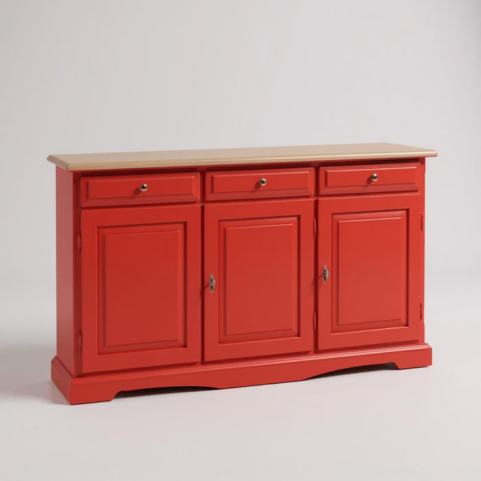 Madia credenza in legno laccato pennellato rosso  l.156 p.42 h.85 - Mobili 2G
