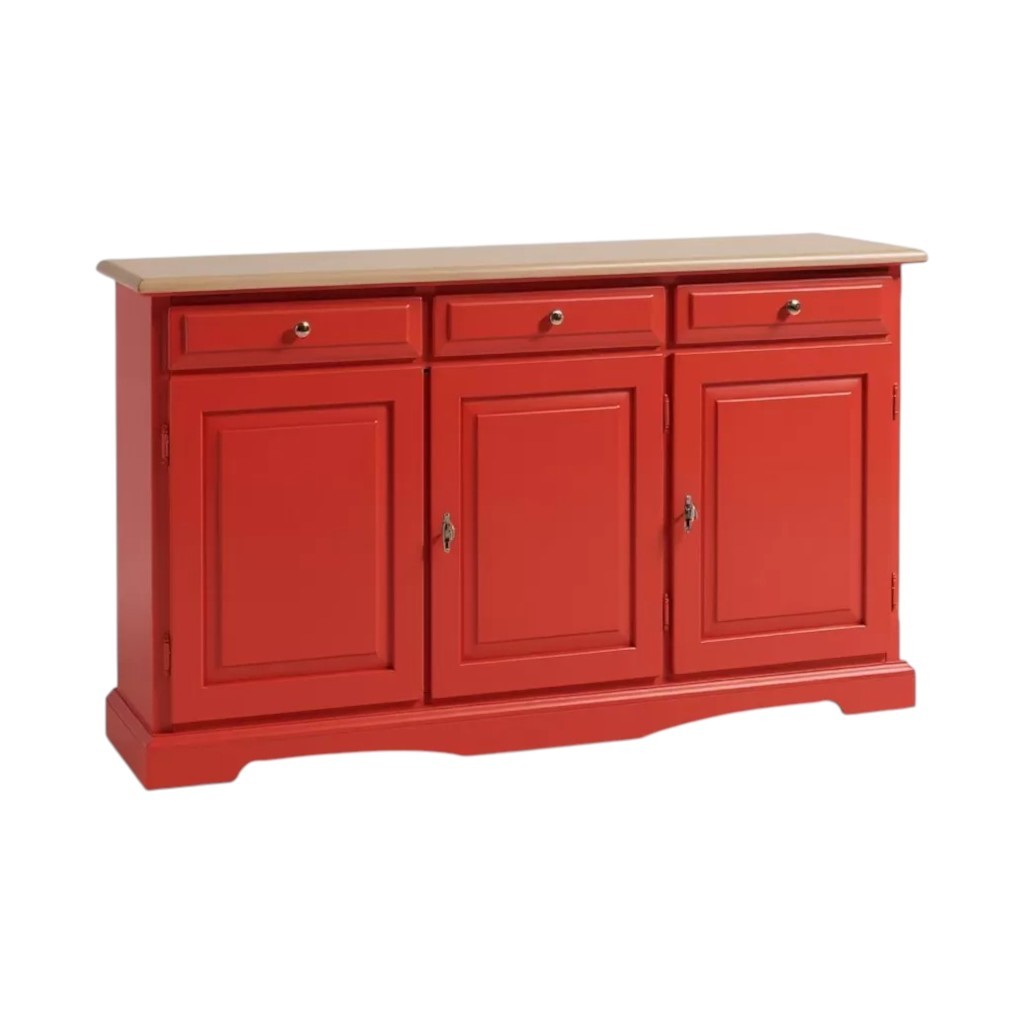 Madia credenza in legno laccato pennellato rosso  l.156 p.42 h.85 - Mobili 2G