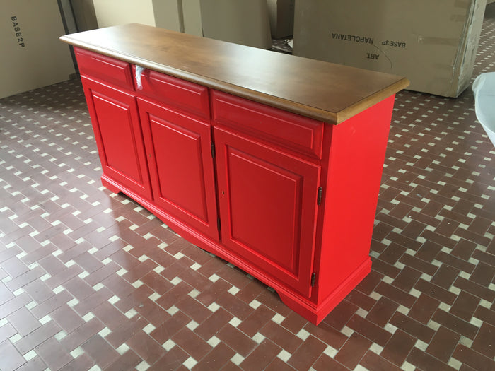 Madia credenza in legno laccato pennellato rosso  l.156 p.42 h.85 - Mobili 2G