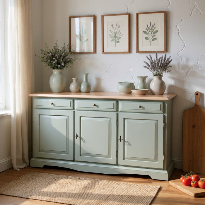 Madia credenza in legno laccato pennellato tortora  l.156 p.42 h.85 - Mobili 2G