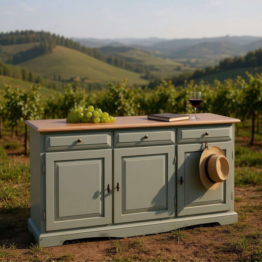 Madia credenza in legno laccato pennellato tortora  l.156 p.42 h.85 - Mobili 2G