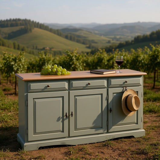 Madia credenza in legno laccato pennellato tortora  l.156 p.42 h.85 - Mobili 2G