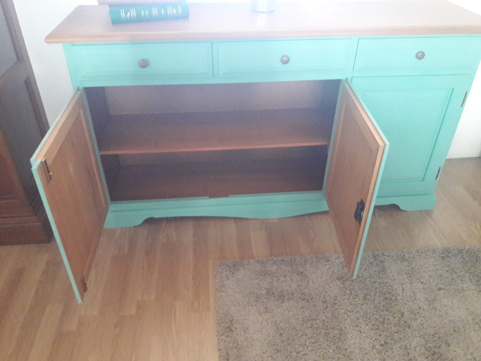 Madia credenza in legno laccato pennellato verde l.156 p.42 h.85 - Mobili 2G