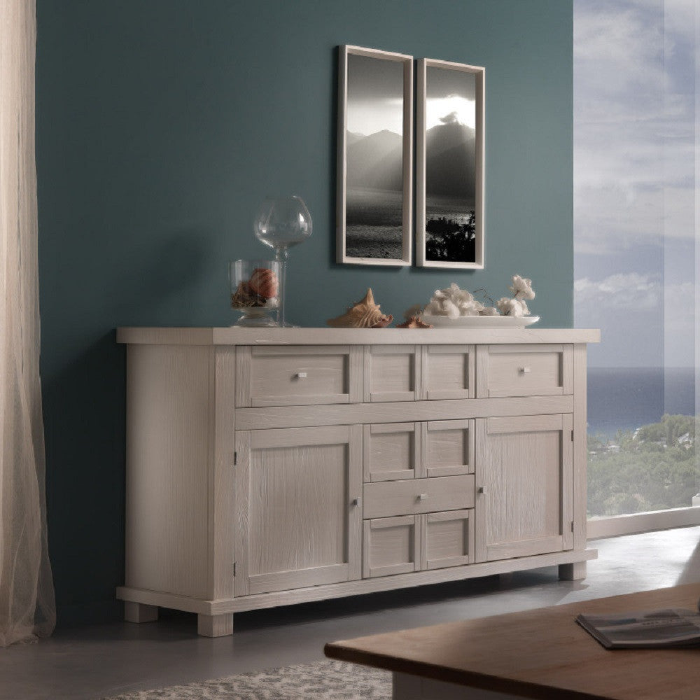 Madia credenza in legno massello 2 ante 5 cassetti grigio l.166 p.45 h.86 - Mobili 2G