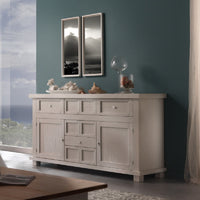 Madia credenza in legno massello 2 ante 5 cassetti grigio l.166 p.45 h.86 - Mobili 2G