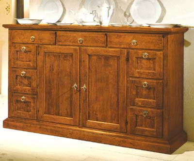 Madia credenza in legno massello 2 ante e 9 cassetti 160x45x95