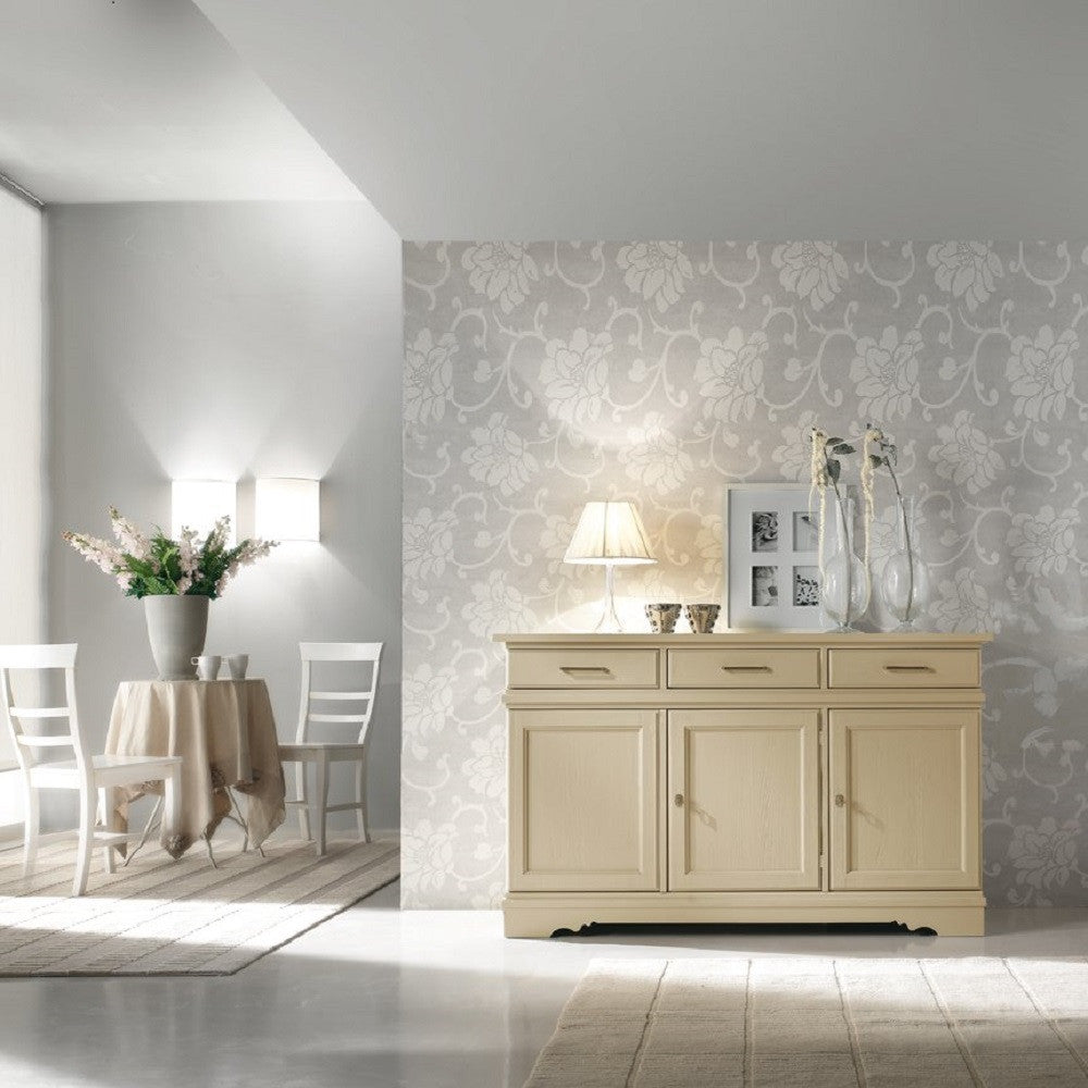 Madia credenza in legno massello 3 ante avorio opaco l.155 p.52 h.94 - Mobili 2G