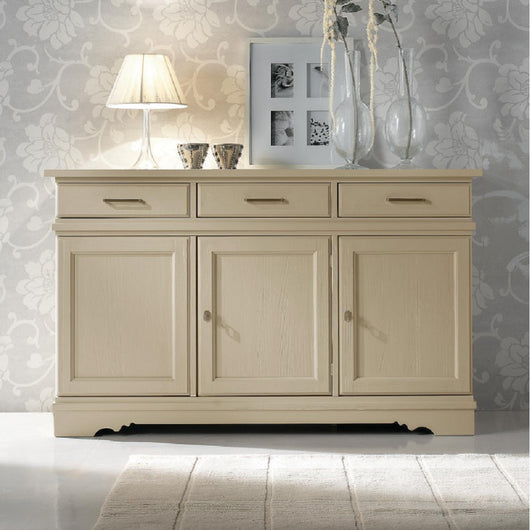 Madia credenza in legno massello 3 ante avorio opaco l.155 p.52 h.94 - Mobili 2G