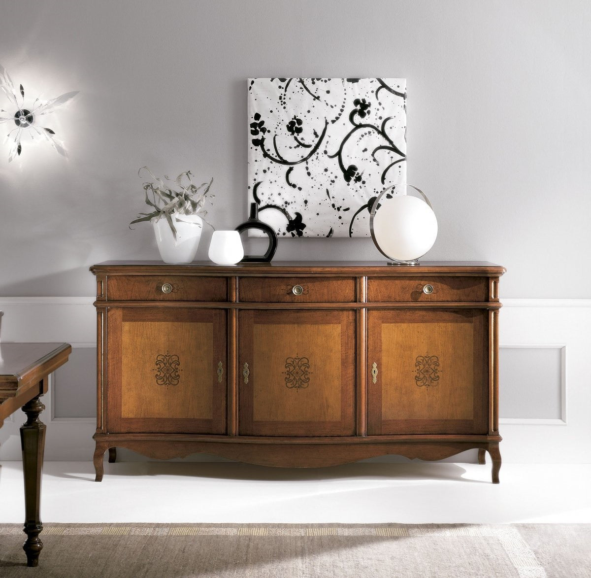 Madia credenza in legno massello 3 porte pantografate l.198 p.56 h.102 - Mobili 2G