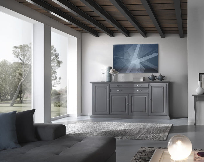 Madia credenza in legno massello 4 ante grigio opaco l.245 p.52 h.110 - Mobili 2G