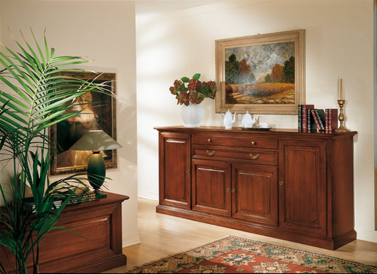 Madia credenza in legno massello 4 ante tinta noce l.245 p.52 h.110 - Mobili 2G