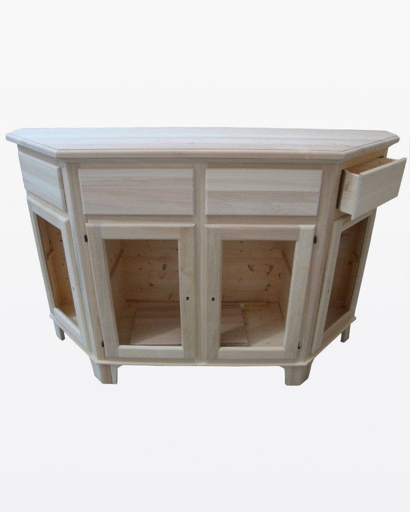 Madia credenza in legno scantonata grezza 4 porte l.158 p.48 h.102 (977) - Mobili 2G