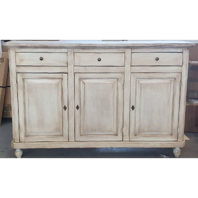 Madia credenza in legno shabby chic 3 ante bianco invecchiato 150x43x98