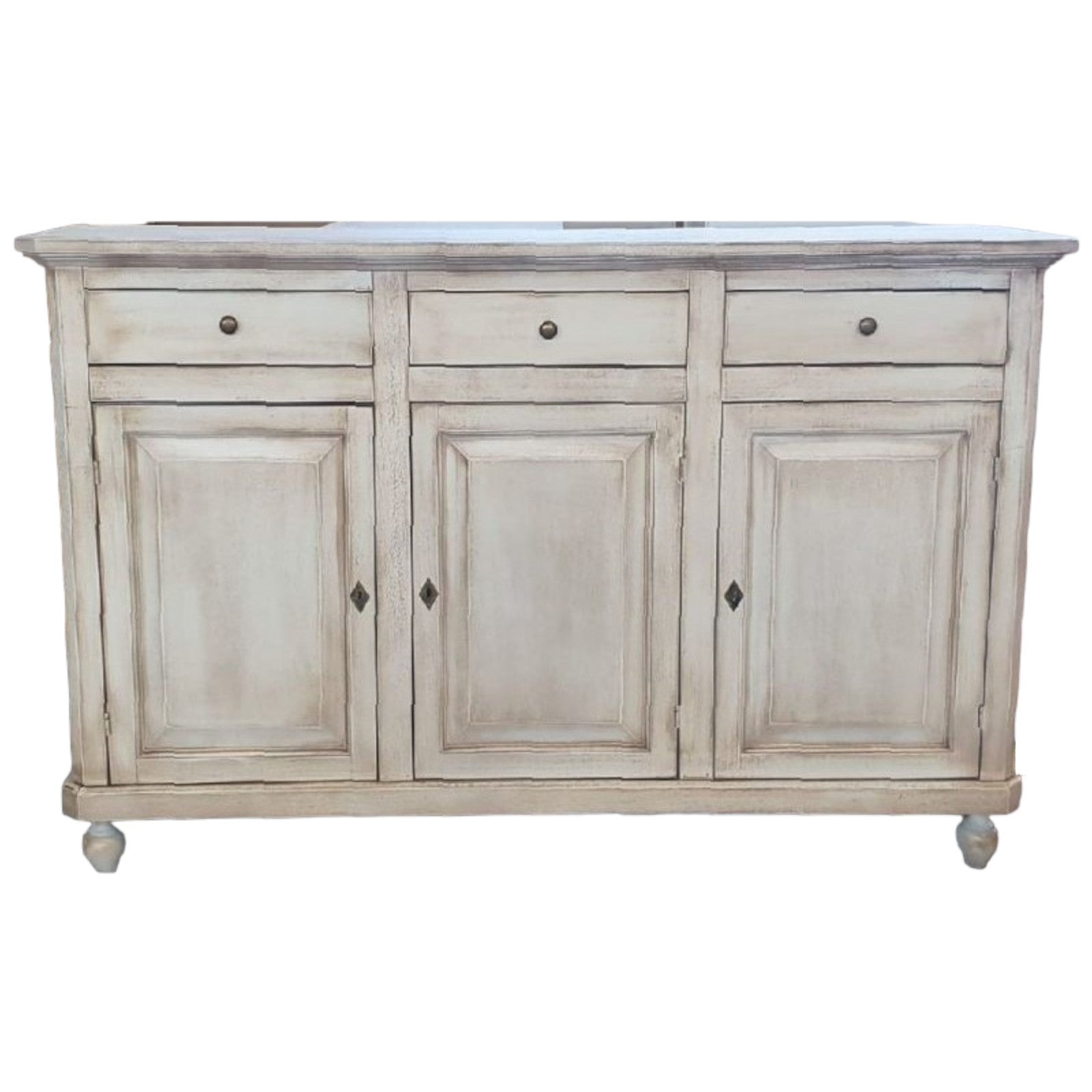 Madia credenza in legno shabby chic 3 ante bianco invecchiato 150x43x98