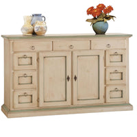 Madia credenza legno 2 ante 9 cassetti shabby avorio patinato filo verde 160x45x95 (984) - Mobili 2G