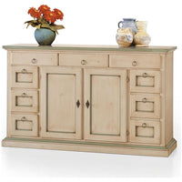Madia credenza legno 2 ante 9 cassetti shabby avorio patinato filo verde 160x45x95 (984) - Mobili 2G