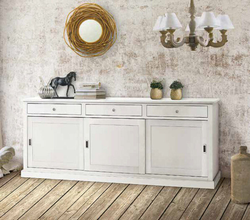 Madia credenza legno 3 ante scorrevoli bianco 200x50 x90 (719) - Mobili 2G