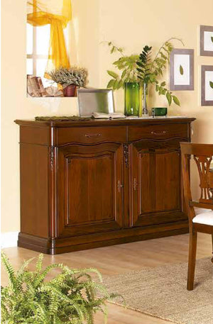 Madia credenza legno fregi 2 porte tinta noce 154x52x104