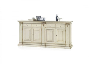 Madia credenza legno shabby  4 porte avorio anticato filo grigio 240x55x115 - Mobili 2G