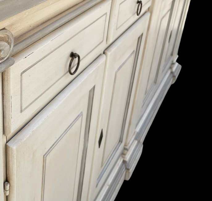 Madia credenza legno shabby  4 porte avorio anticato filo grigio 240x55x115 - Mobili 2G