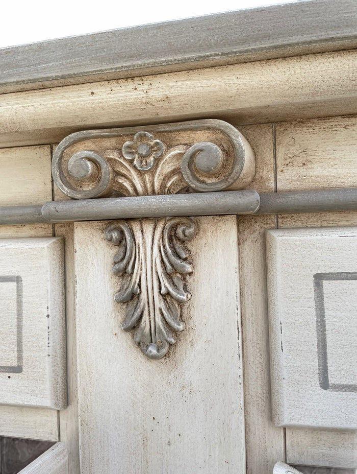 Madia credenza legno shabby  4 porte avorio anticato filo grigio 240x55x115 - Mobili 2G