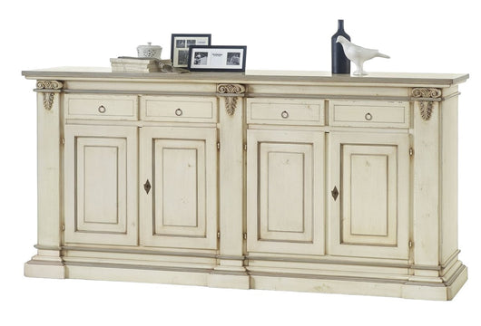 Madia credenza legno shabby  4 porte avorio anticato filo grigio 240x55x115 - Mobili 2G