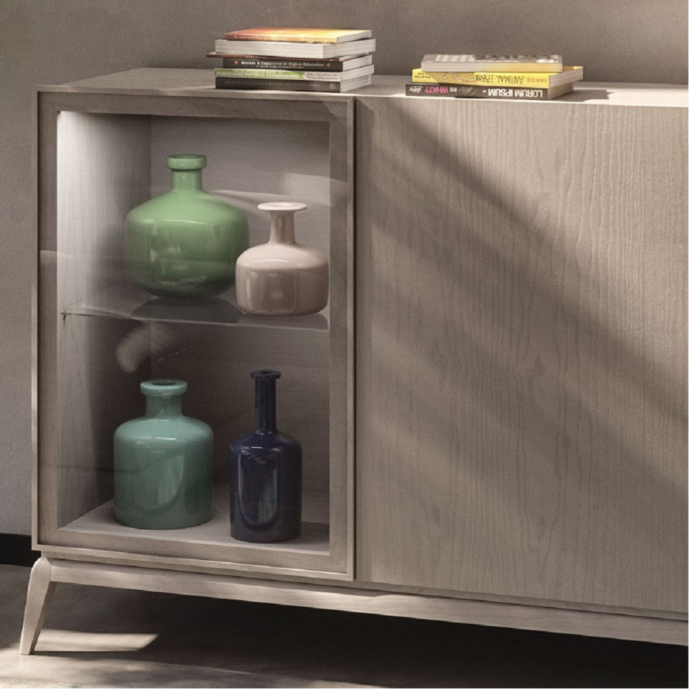 Madia credenza moderna in legno massello 3 ante grigio perla 185x49x99 - Mobili 2G