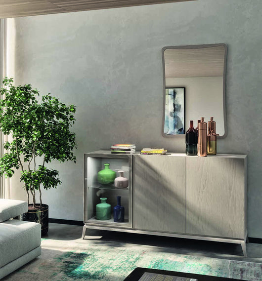 Madia credenza moderna in legno massello 3 ante grigio perla 185x49x99 - Mobili 2G