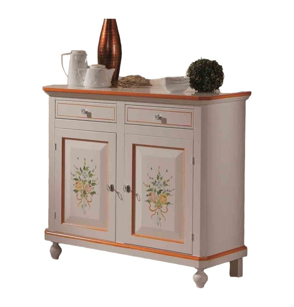 Madia credenza napoletana 2 porte laccato bianco decori 104x43x98 - Mobili 2G