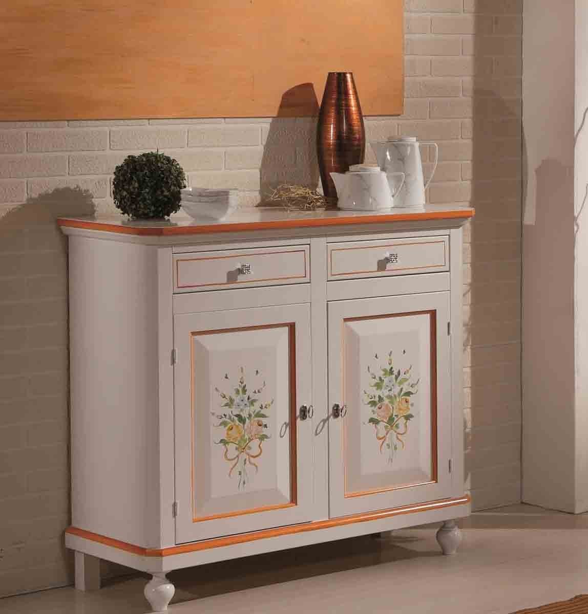 Madia credenza napoletana 2 porte laccato bianco decori 104x43x98 - Mobili 2G
